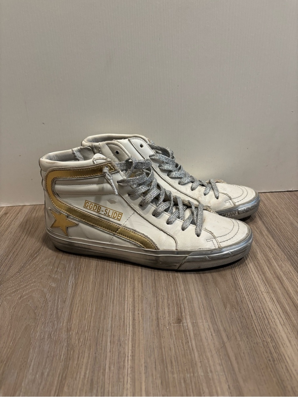 Golden Goose Slide women's leather sneakers white/gold/silver EU38 US 8
